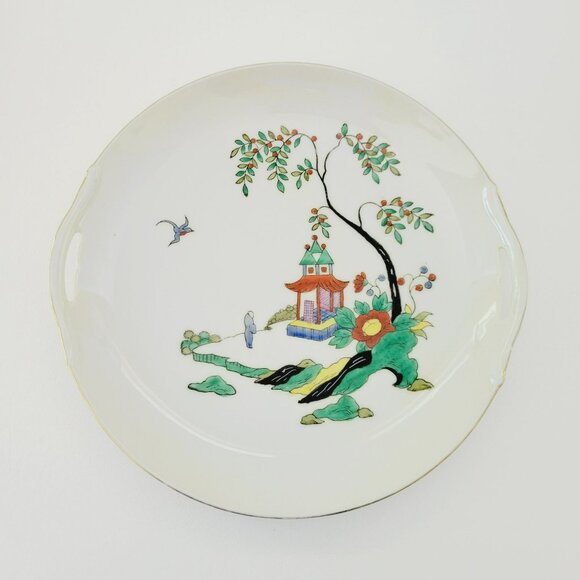 Noritake Asian Landscape Scene Cake Plate, c.1920-40 Morimura Mark, Vibrant Gree - Picture 2 of 13